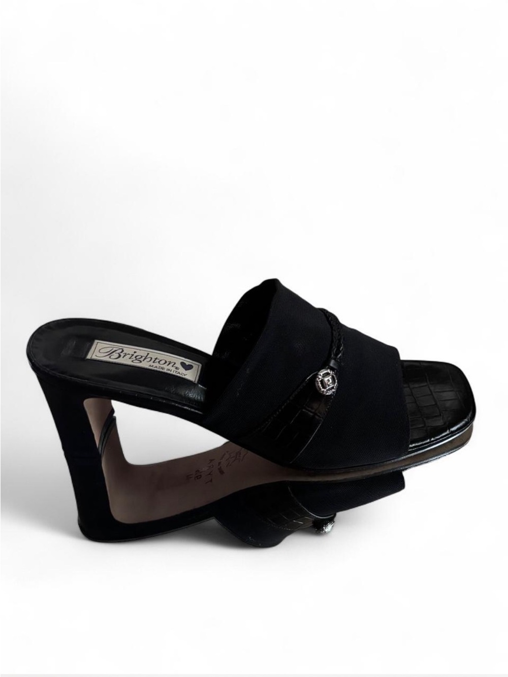 Vintage Brighton Tyra Black Stretch Slip-On Heels Size 9.5 Y2K MADE IN ITALY